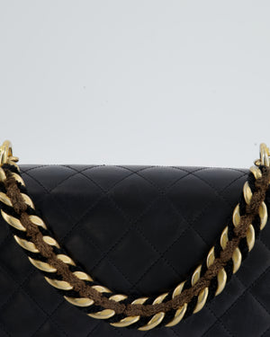 Chanel Black Aged Calfskin Accordion Single Flap Bag With Aged Gold Hardware