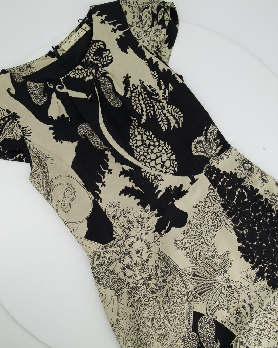 Etro Cream and Black Short Sleeve Printed Midi Dress IT 40 (UK 8)