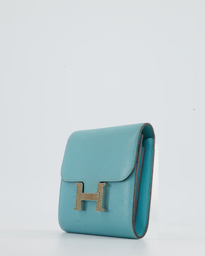 Hermès Constance Wallet in Bleu Atoll Box Leather with Shiny Niloticous Lizard Hardware