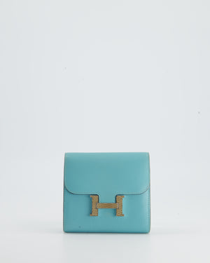 Hermès Constance Wallet in Bleu Atoll Box Leather with Shiny Niloticous Lizard Hardware