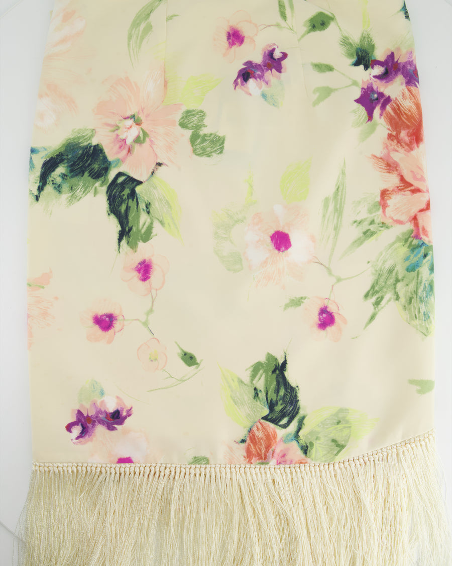 Ralph Lauren Cream Shawl with Multi-Coloured Floral Print and Tassel Detail