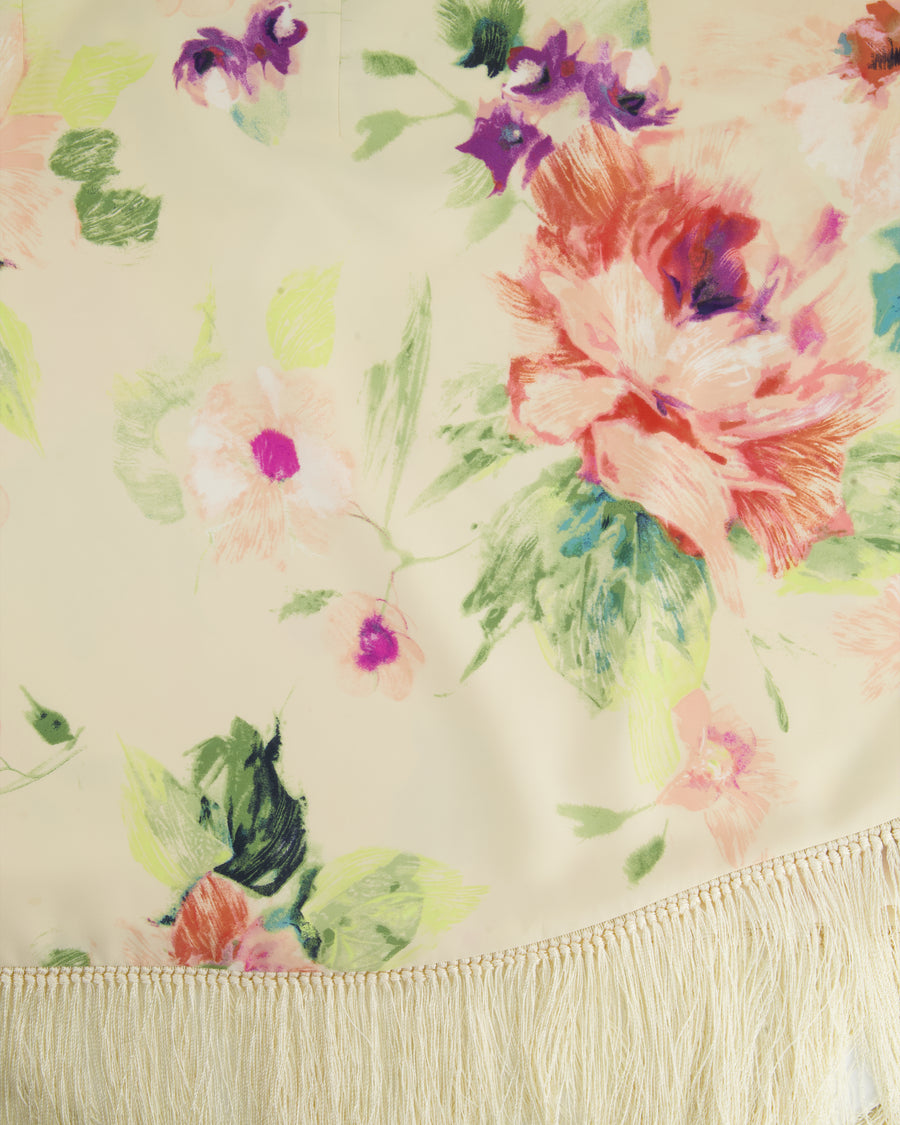 Ralph Lauren Cream Shawl with Multi-Coloured Floral Print and Tassel Detail