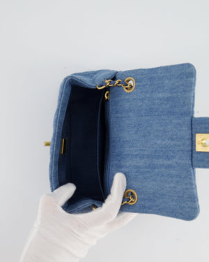 *HOT* Chanel Coco Crush Mini Square Flap Bag in Denim with Brushed Gold Hardware