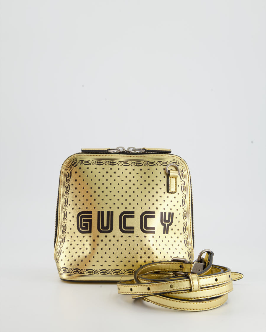 Gucci SEGA Gold And Black Leather GUCCY Mini Dome Bag Gold