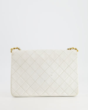 Chanel Vintage White Quilted Lambskin Single Flap Bag with 24k Gold Hardware