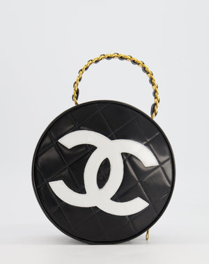 *ULTRA RARE* Chanel Spring 1995 Runway CC Black and White Round Top Handle Bag with Brushed Gold Hardware