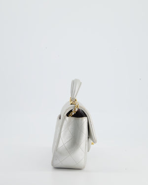 Chanel Silver Metallic Mini Rectangular Top Handle Bag in Lambskin Leather with Brushed Gold Hardware