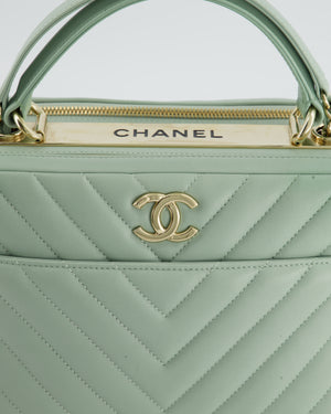 Chanel Mint Green Trendy Bowling Bag in Lambskin Leather and Champagne Gold Hardware