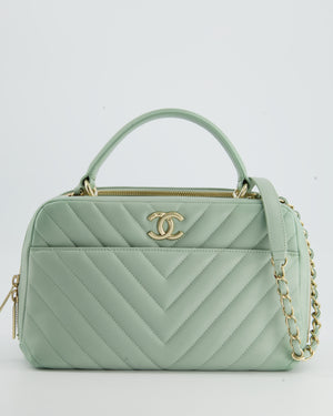 Chanel Mint Green Trendy Bowling Bag in Lambskin Leather and Champagne Gold Hardware