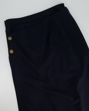 Monse Navy Folded Skirt with Gold Antique Button Details Size US 4 (UK 8)