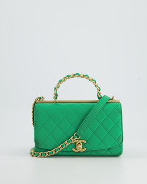 Chanel Emerald Green Small Flap Bag with Brushed Gold Chain Top Handle in Lambskin Leather