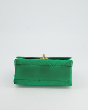 Chanel Emerald Green Small Flap Bag with Brushed Gold Chain Top Handle in Lambskin Leather