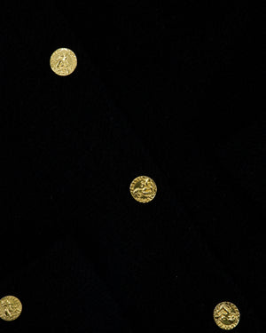 Chanel Black Wool Blazer and Midi Skirt Set with Gold Button Detail Size FR 40 (UK 12)