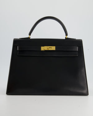 Hermès Vintage Kelly Bag 32cm Sellier in Black Box Calf Leather with Gold Hardware