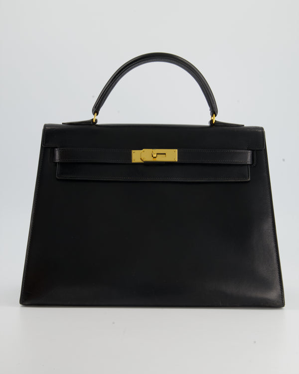 Hermès Vintage Kelly Bag 32cm Sellier in Black Box Calf Leather with Gold Hardware