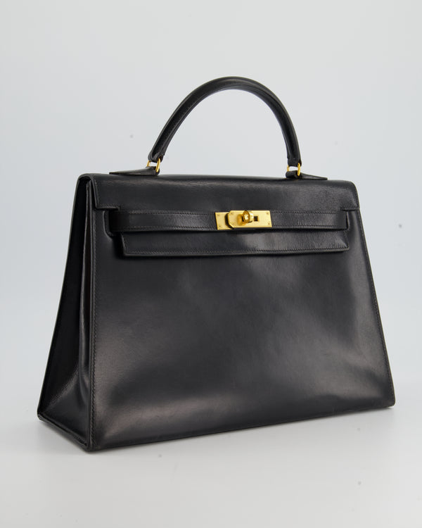 Hermès Vintage Kelly Bag 32cm Sellier in Black Box Calf Leather with Gold Hardware