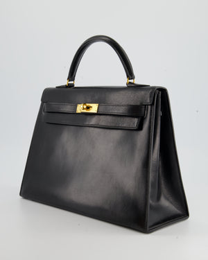 Hermès Vintage Kelly Bag 32cm Sellier in Black Box Calf Leather with Gold Hardware