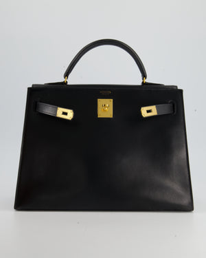 Hermès Vintage Kelly Bag 32cm Sellier in Black Box Calf Leather with Gold Hardware