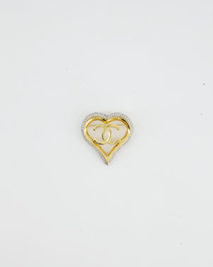 Chanel Gold Heart Brooch with Crystal Edge and CC Logo