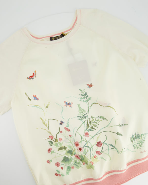 Loro Piana Cream and Multi-Colour Floral Print Silk T-Shirt