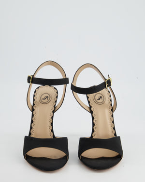 Di Minno Black Satin Simple Strap Heel with Gold Leaf Heel Detail Size EU 38