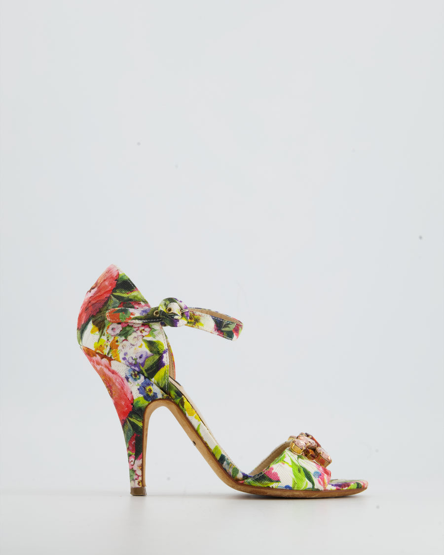 Dolce & Gabbana Floral Embellished Toe Heeled Sandal Size EU 37