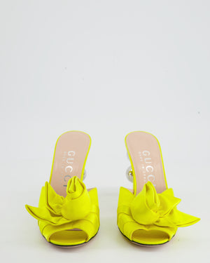 Gucci Neon Yellow Satin Rose Mules with GG Detailing Size EU 37.5