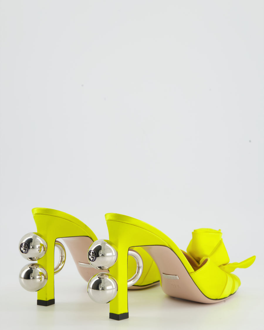 Gucci Neon Yellow Satin Rose Mules with GG Detailing Size EU 37.5