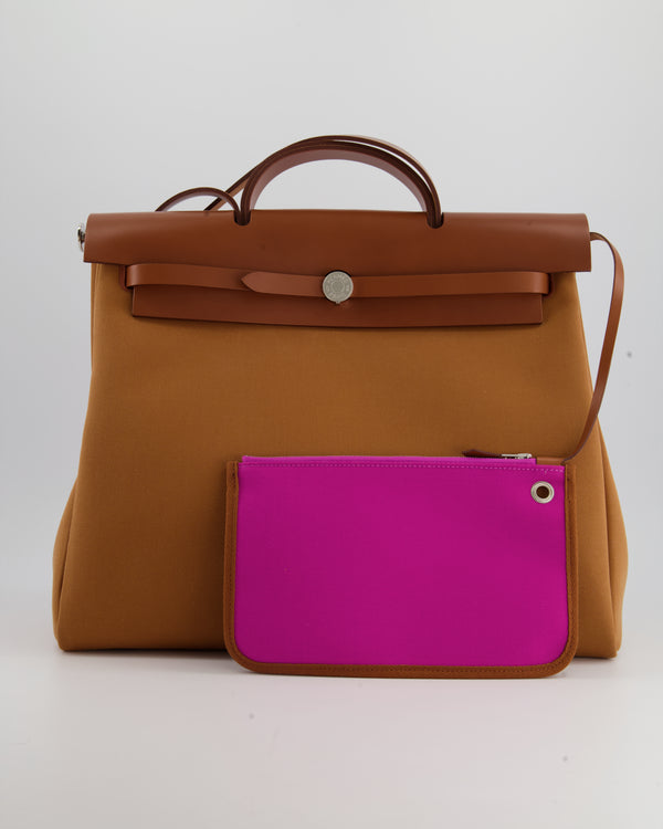Hermès Herbag 39 in Gold and Fuchsia Canvas and Palladium Hardware