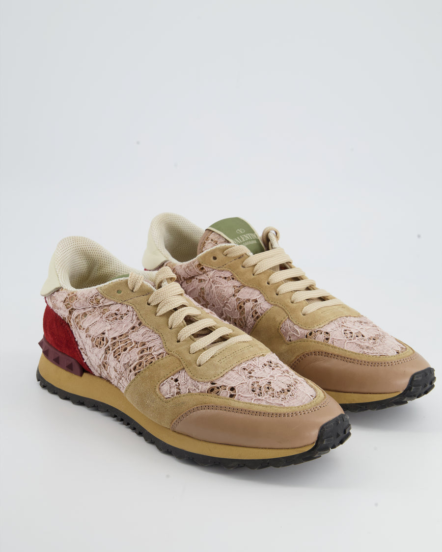 Valentino Beige Suede and Lace Rockrunner Trainers Size EU 39