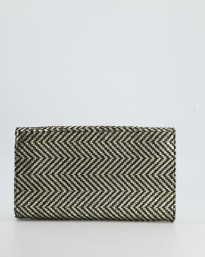 Jimmy Choo Black and Gold Python Embossed Zig Zag Clutch Bag with Gold Chain Strap