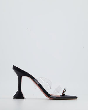 Amina Muaddi Black Satin Heels with Perspex Strap and Crystal Detail Size EU 40
