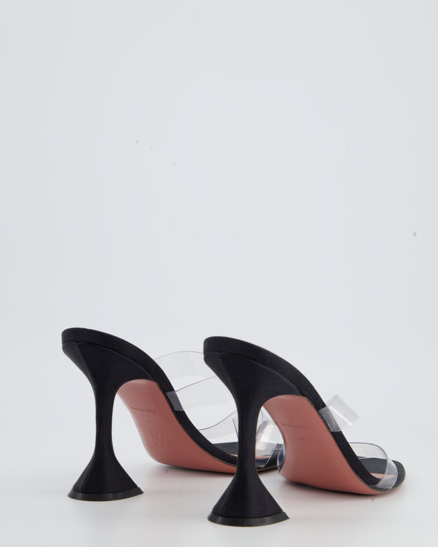 Amina Muaddi Black Satin Heels with Perspex Strap and Crystal Detail Size EU 40