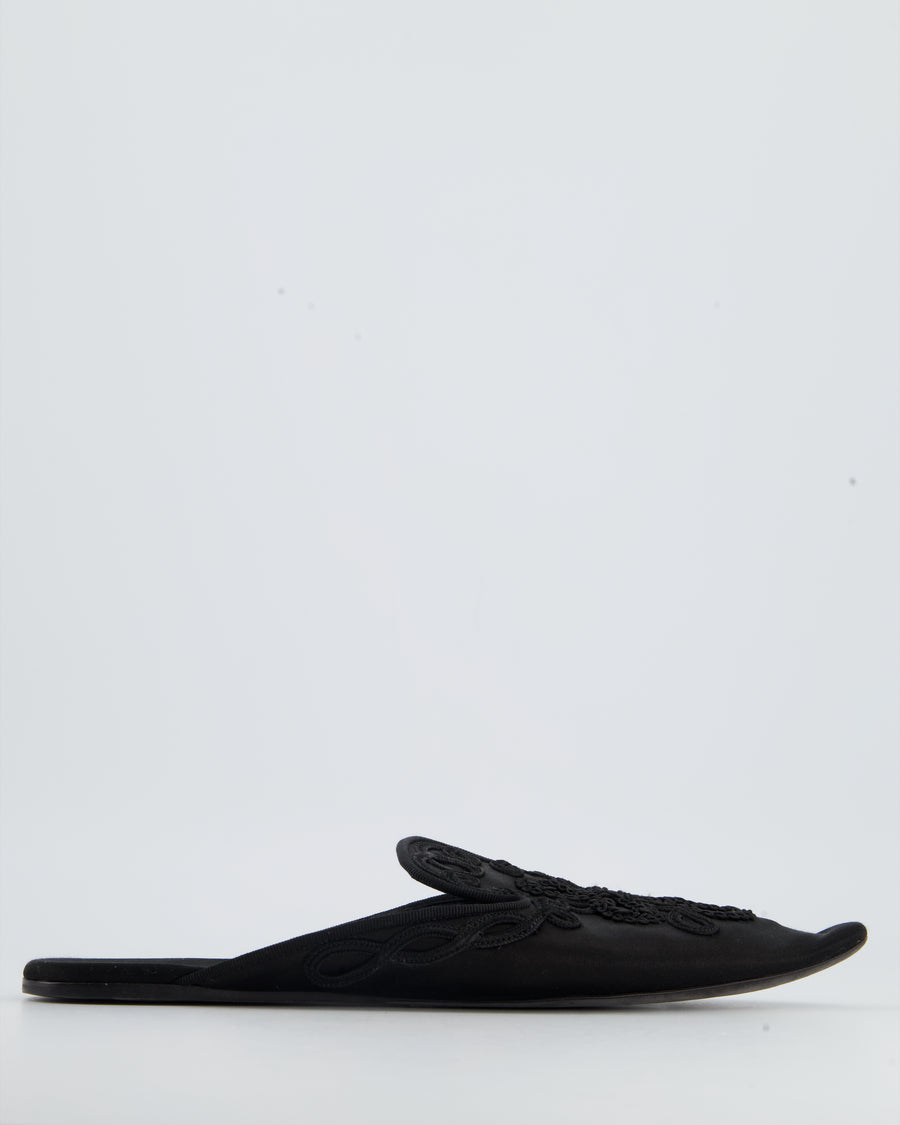 Prada Black Satin Embellished Mules with Pointed Toe Size EU 39