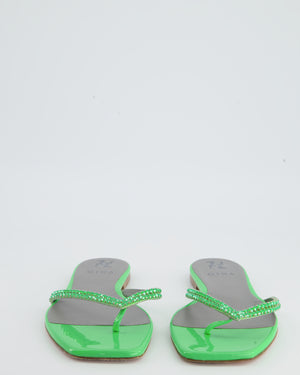 Gina Green Patent Leather Flip Flops with Crystal Strap Size EU 40