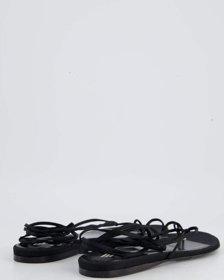 The Attico Black Satin Strap Flat Sandals Size EU 40