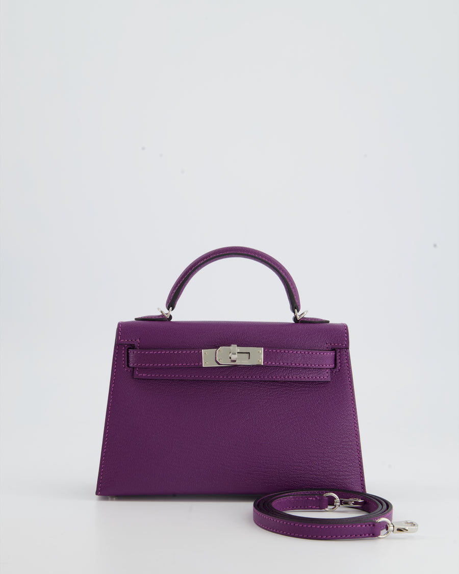 Hermès Mini Kelly Bag II Sellier 20cm Violet/Bleu Marine Chevre Leather with Palladium Hardware