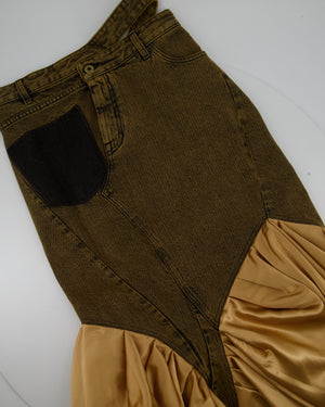 Loewe Brown Denim Midi Skirt with Silk Puff Detail Size FR 38 (UK 10)