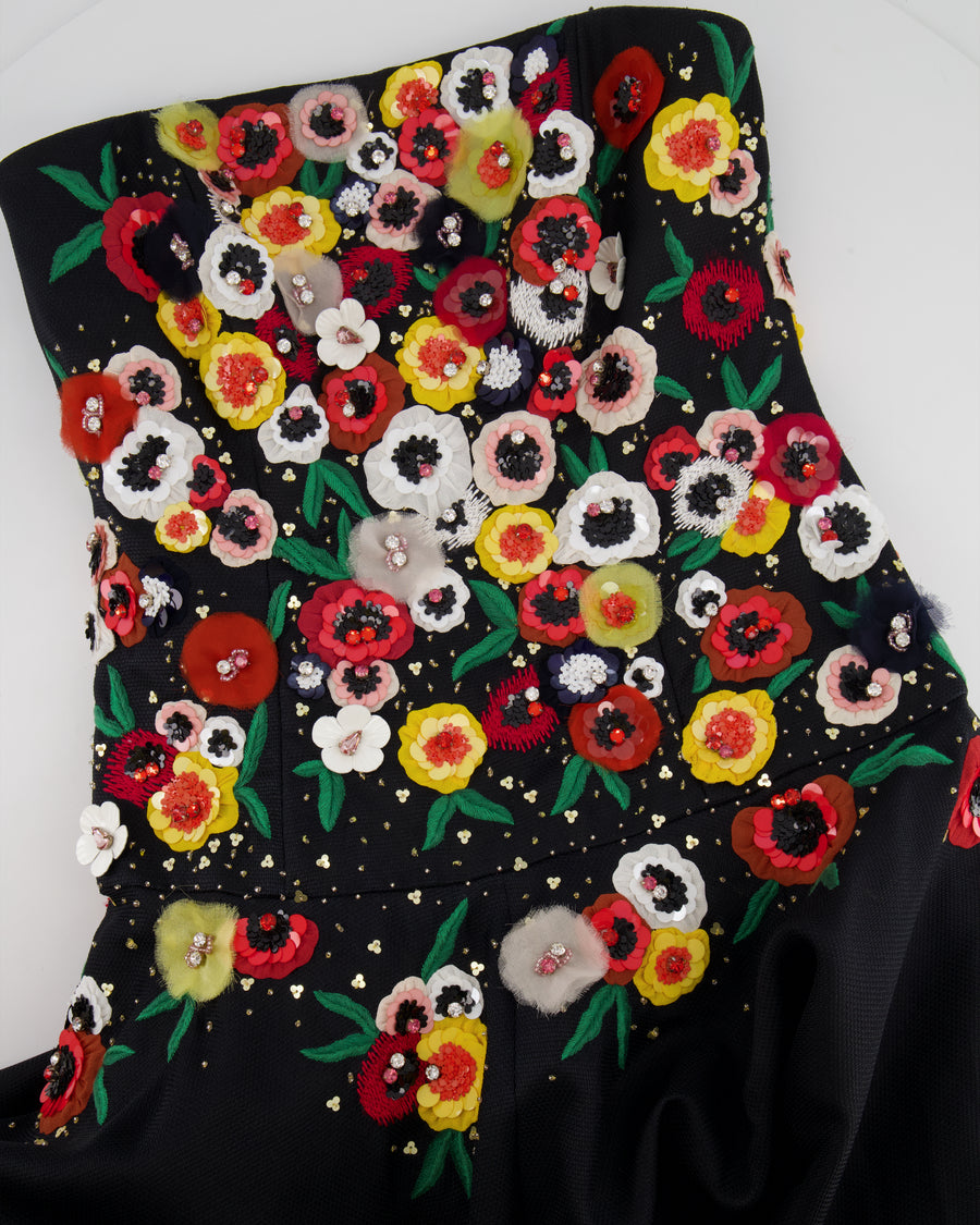 Carolina Herrera Black Gown with Embellished Floral Corset Size 2 (UK 6)