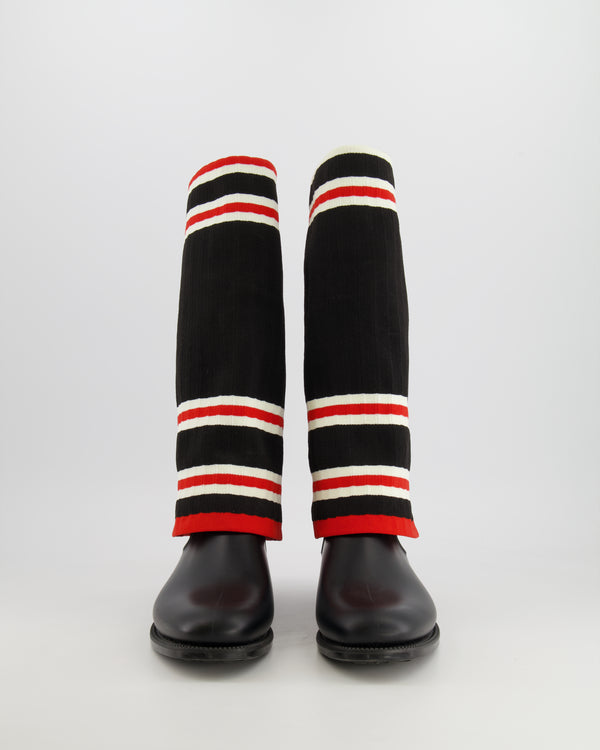 Givenchy Black, Red and White Striped Sock Boots Size EU 39