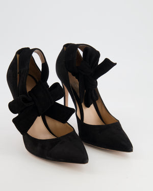 Gianvito Rossi Black Suede Ankle Bow Pumps Size EU 39.5