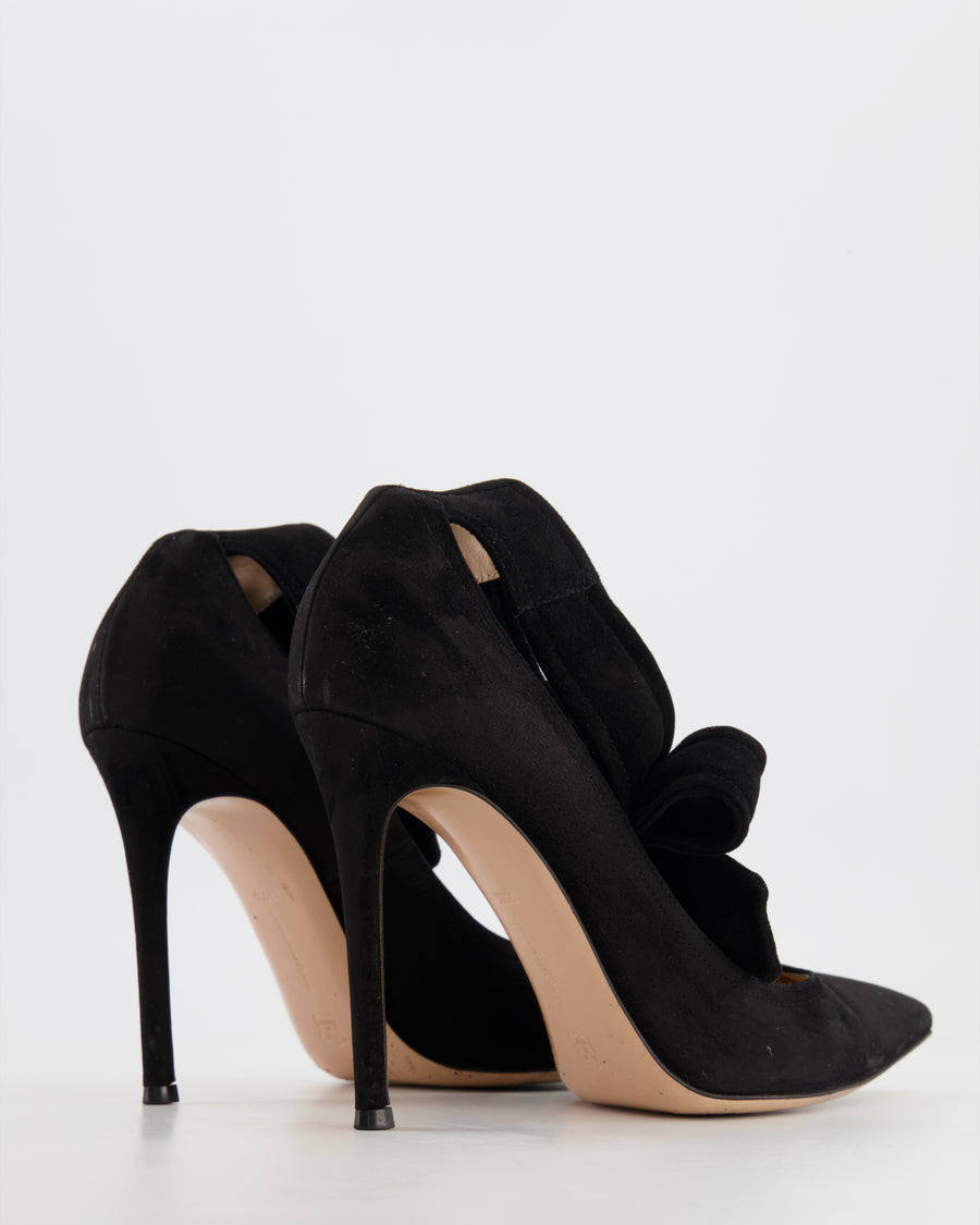 Gianvito Rossi Black Suede Ankle Bow Pumps Size EU 39.5