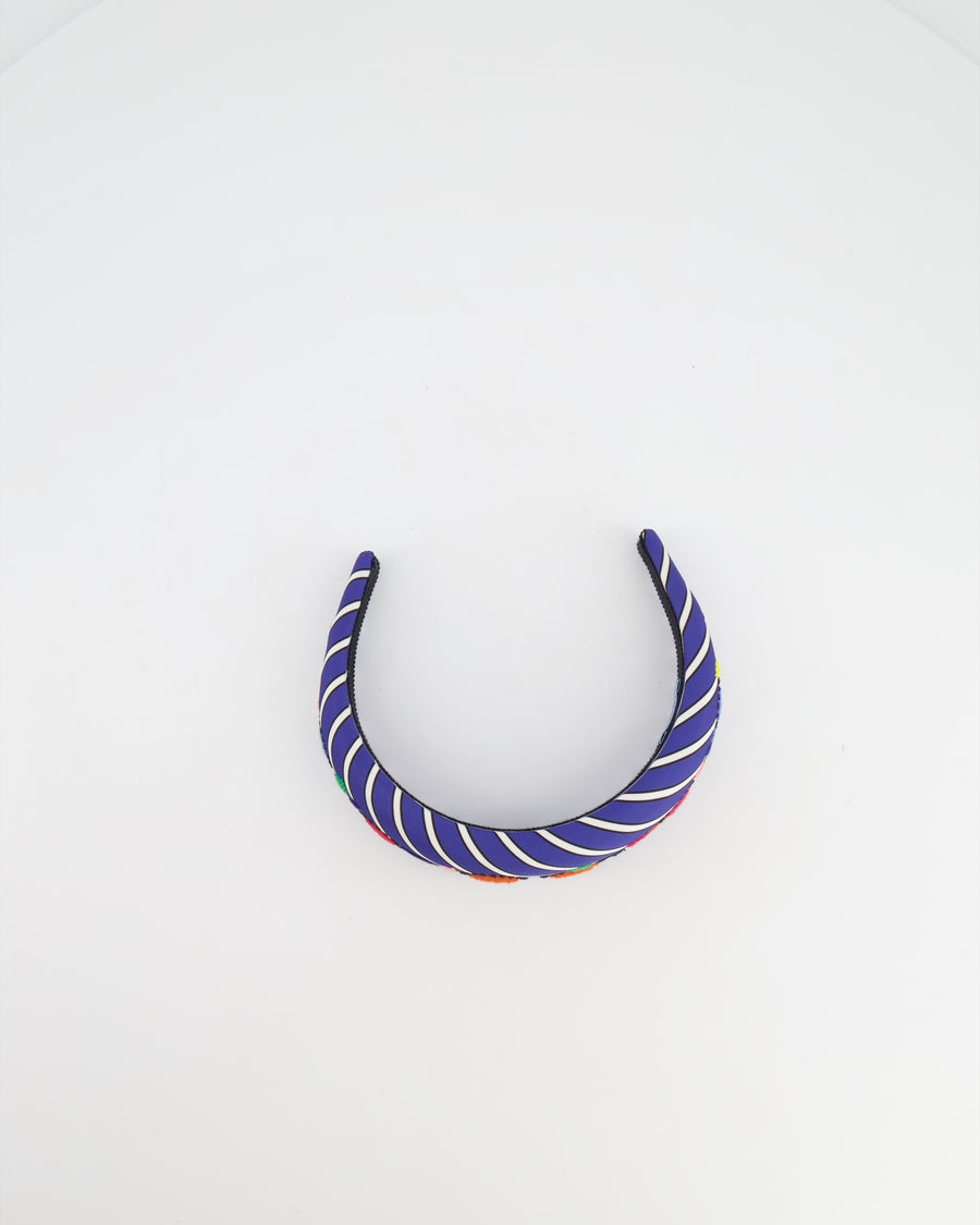Prada Blue Striped Headband with Embroidery Details