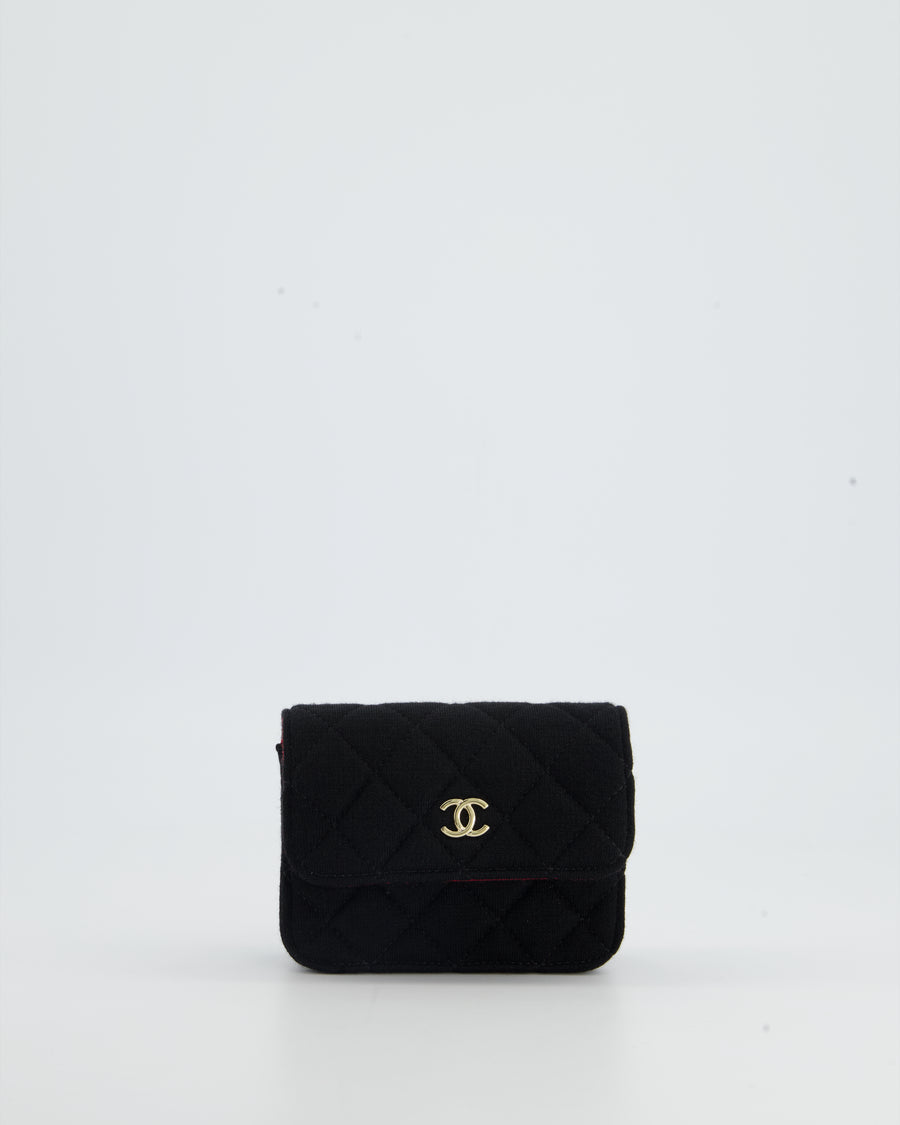 Chanel Ultra Mini Black Jersey Fabric Cross-Body Bag with Champagne Gold Hardware