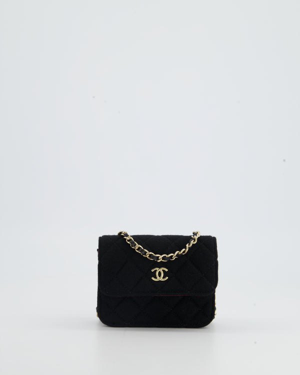 Chanel Ultra Mini Black Jersey Fabric Cross-Body Bag with Champagne Gold Hardware
