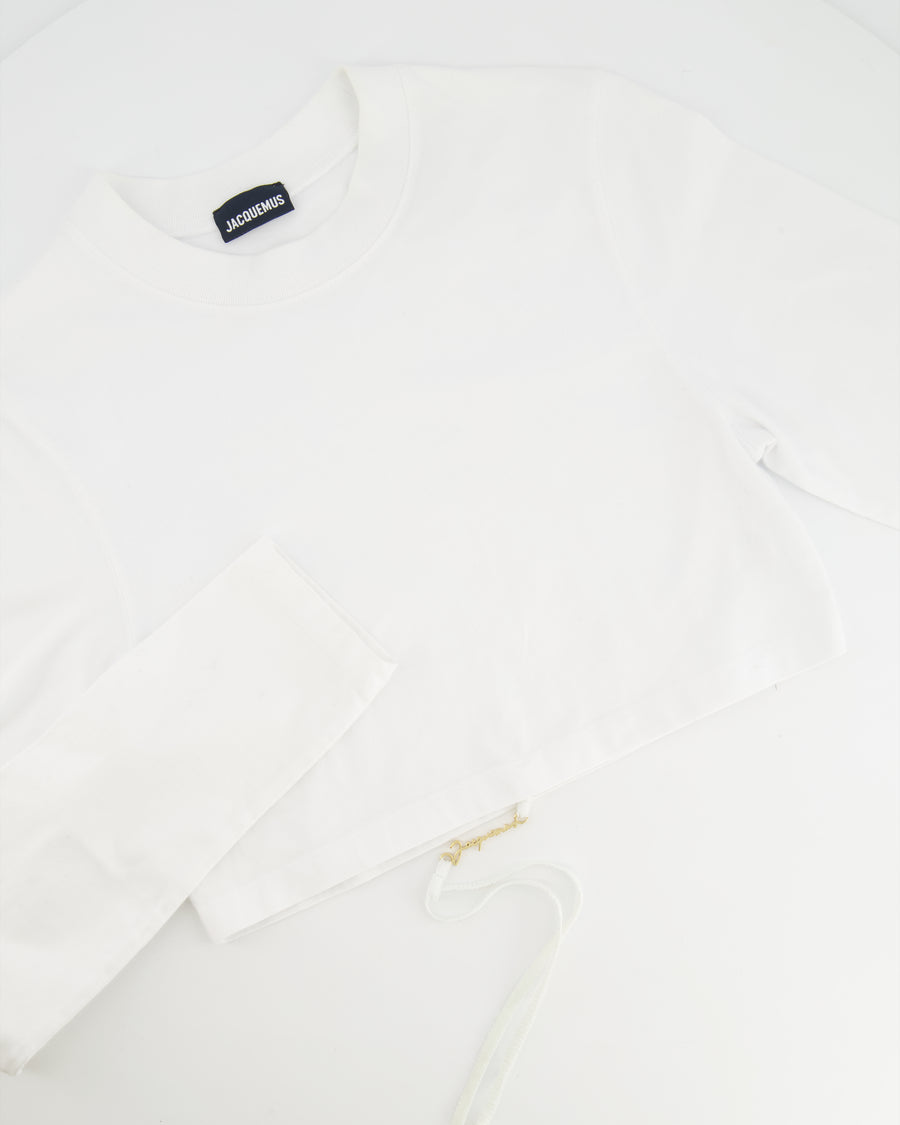 Jacquemus White Cropped Long-sleeve Top with Gold Logo Detail Size XS (UK 6)