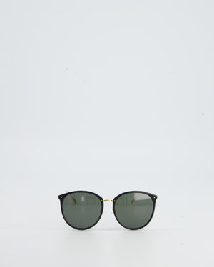 Linda Farrow Black and Gold Round Sunglasses