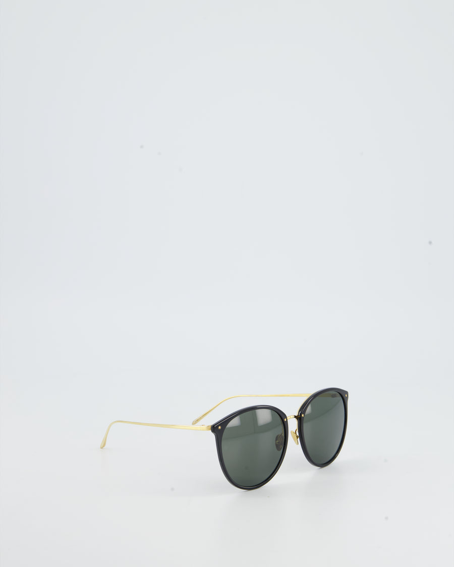 Linda Farrow Black and Gold Round Sunglasses