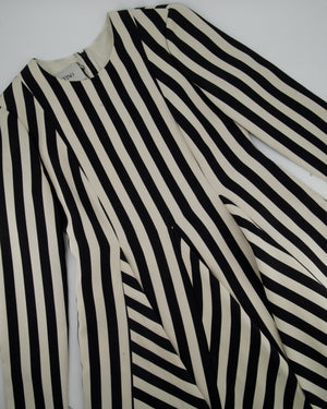 Valentino Black and White A Line Long Sleeve Striped Dress IT 42 (UK 10)