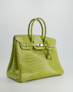 *RARE* Hermès Birkin Bag 35cm in Crocodile Shiny Porosus Vert Anis Colour with Palladium Hardware